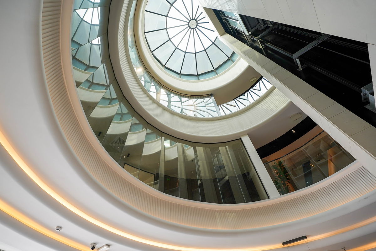 The spiral stair and glass dome at Business Square, Ajman